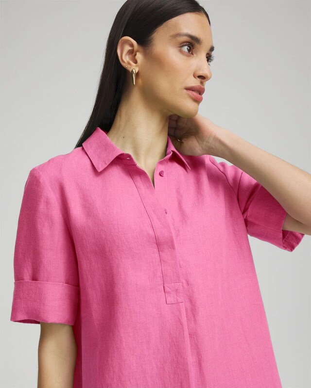 Linen Popover Shirt Dress - image 4